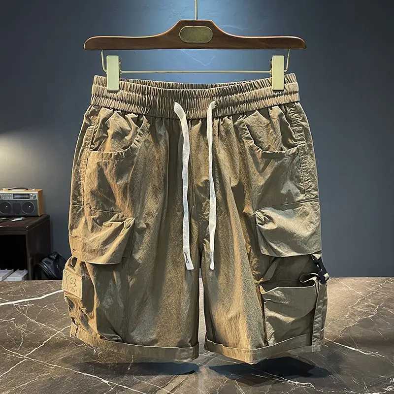 Mens Bermuda Cargo Shorts Solid Elastic Waist Quickly Do with Draw String Male Short Pants Distressed New in 2025 Fashion Shorts W250621