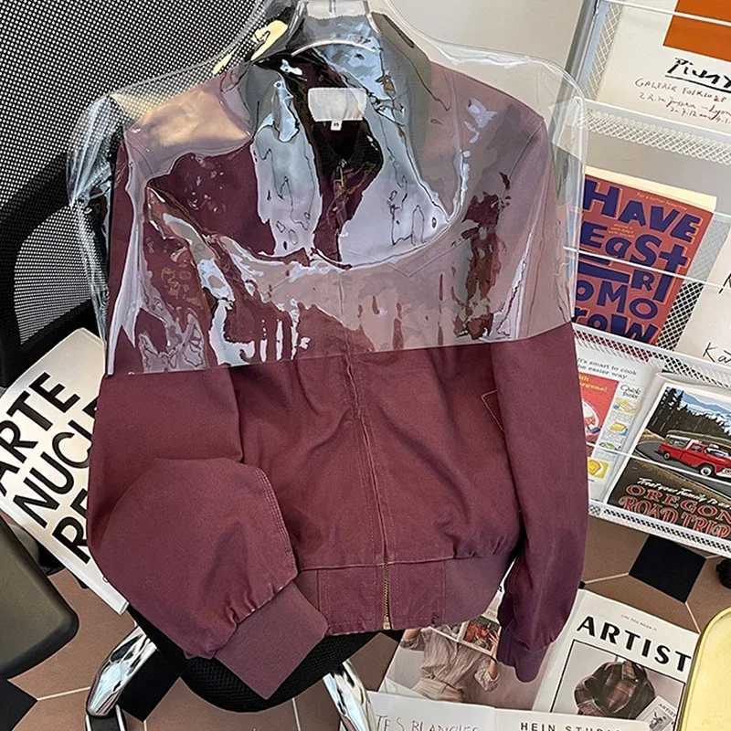 American Casual Workwear Jacket Mens Autumn Cleanfit Retro Lapel Zipper Up Coat Unisex Oversized Motorcycle Patchwork Jacket XJ250621