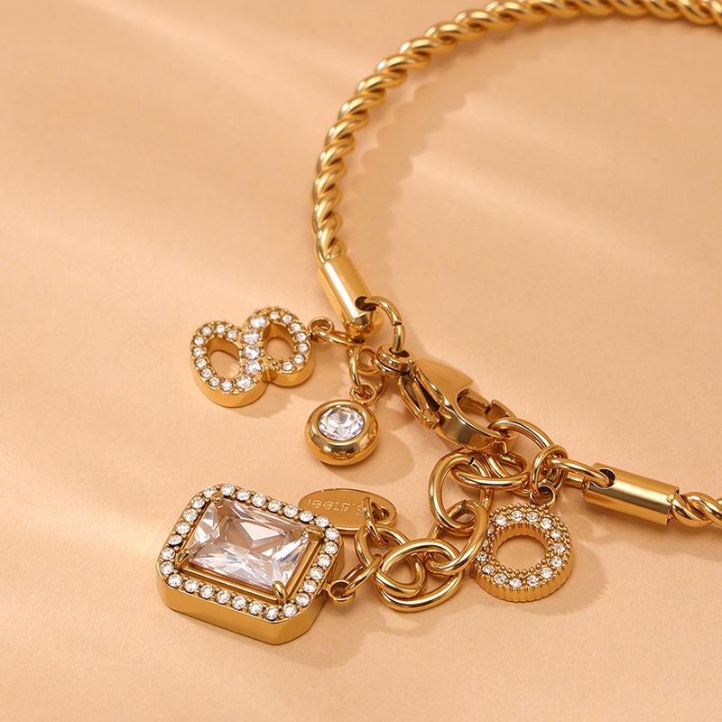 Trendy 14K Gold Plated Layered Charm Bracelet Set with Cubic Zirconia - Elegant Dainty Jewelry