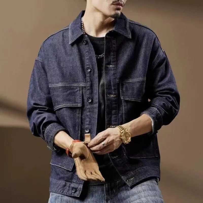 Oversize Retro Denim Jacket For Men Spring Autumn Fashion Loose Jeans Top American Vintage Large Pocket Workwear Coat Streetwear XJ250621