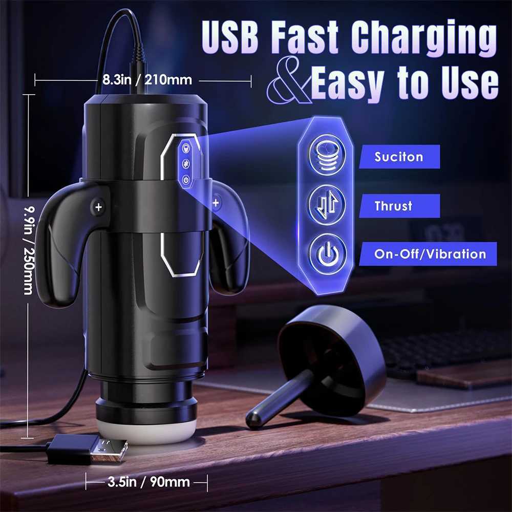 Male Masturbator Cup With 6 Thrusting 3 Sucking And 9 Vibration Modes With Heating Pronunciation Gamepad Sex Toys for Men W250621