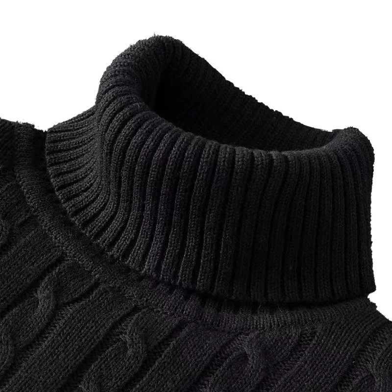 Autumn Winter Mens Sweater Warmth Turtleneck Jacquard Slim Fit Sweaters Solid Color Basic Style Fashion Knitted Pullovers Z250621