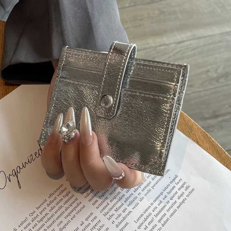 Genuine Leather Short Wallet Korean Fashion Silver Cowhide Small Coin Purses Card Holder Credit ID Card Clip Handbag Clutch Bag Z250621
