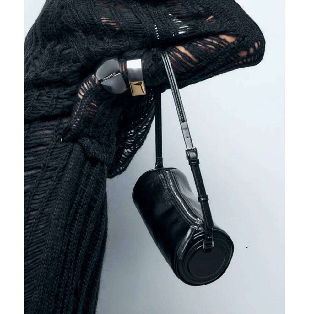 Barrel-Shaped And Handbags Mini PU Leather Shoulder Bag Fashion Black Crossbody Bags For Woman Soft Phone Purses