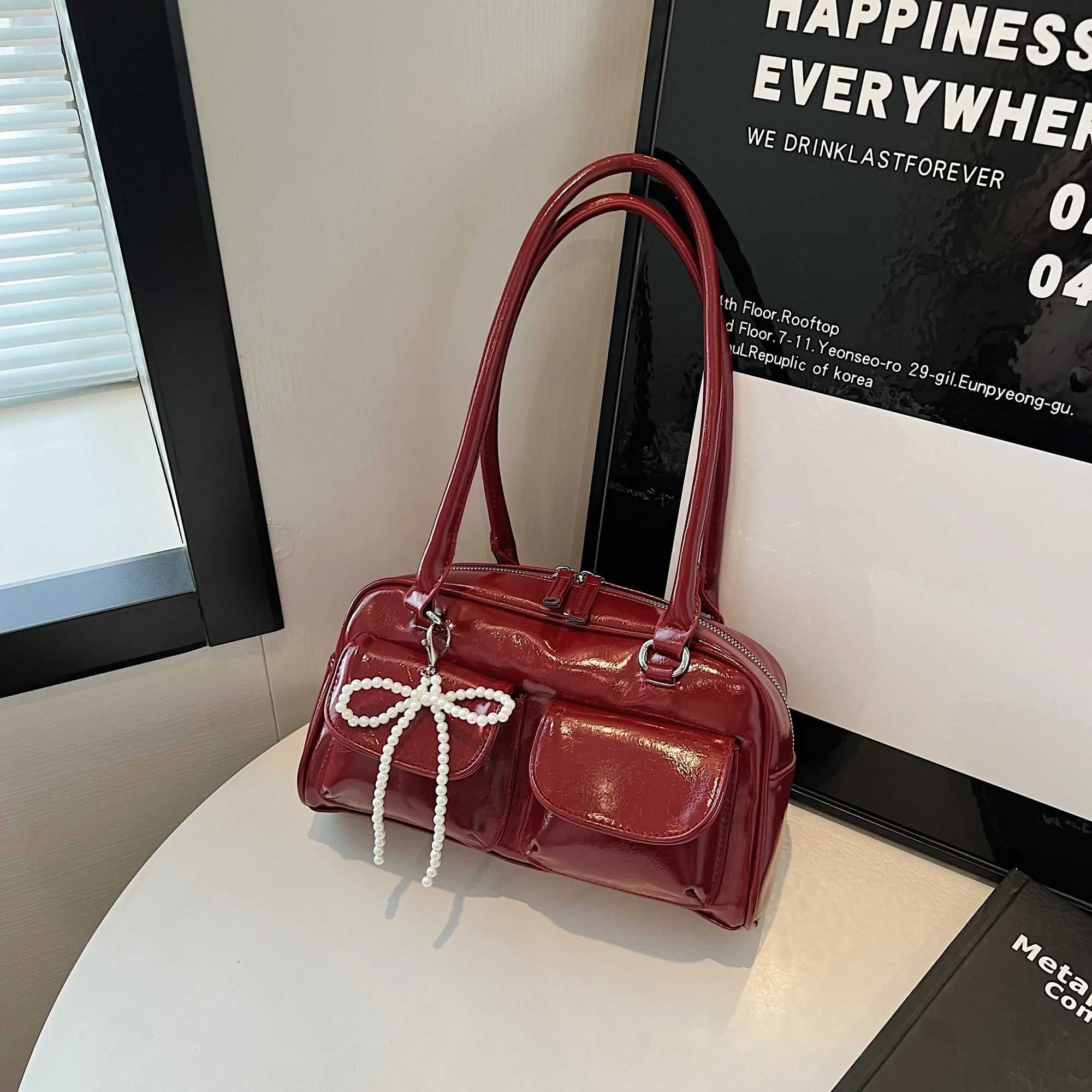 2025 Burgundy New Trendy and Niche Design Single-Shoulder Underarm Bag for Commuting Tote Bag XJ250620