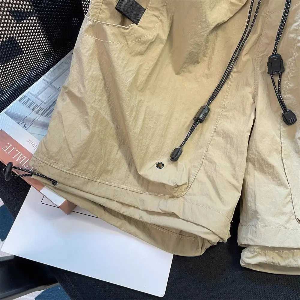 Male Short Pants Multi Pocket Khaki Loose Elastic Waist Mens Cargo Shorts Wide Japanese Street Style Streetwear Comfortable Y2k W250705