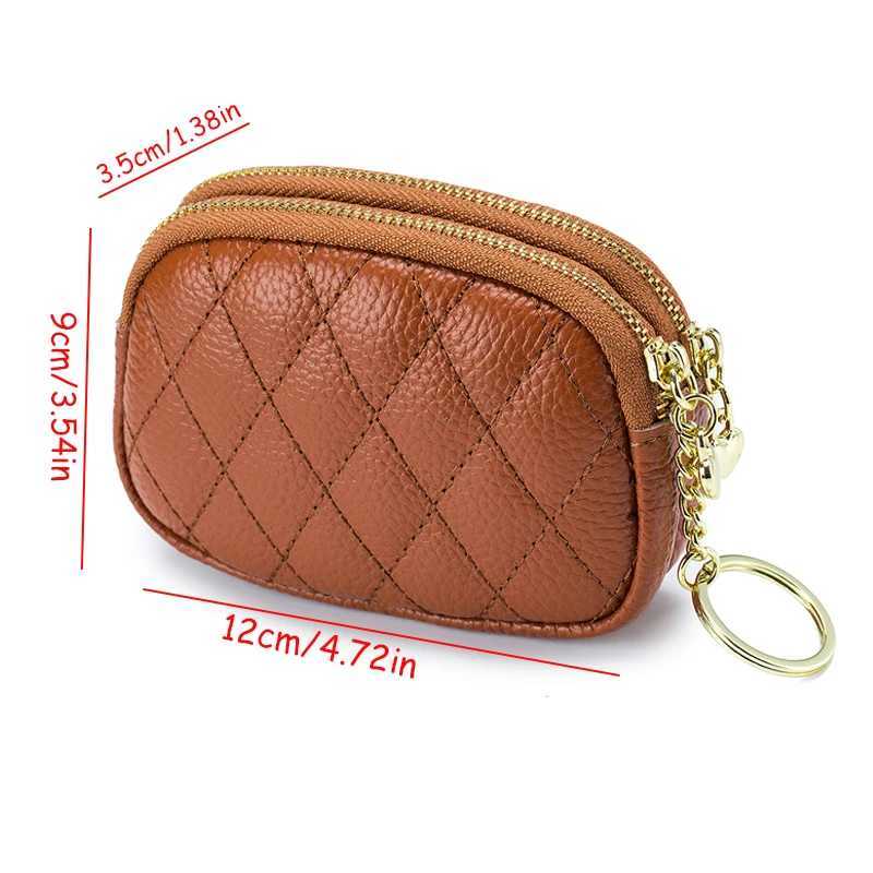 Women Coin Purse Wallet Genuine Leather Soft Small Double Zippered Change Pouch Purse with Keychain Ring Z250621