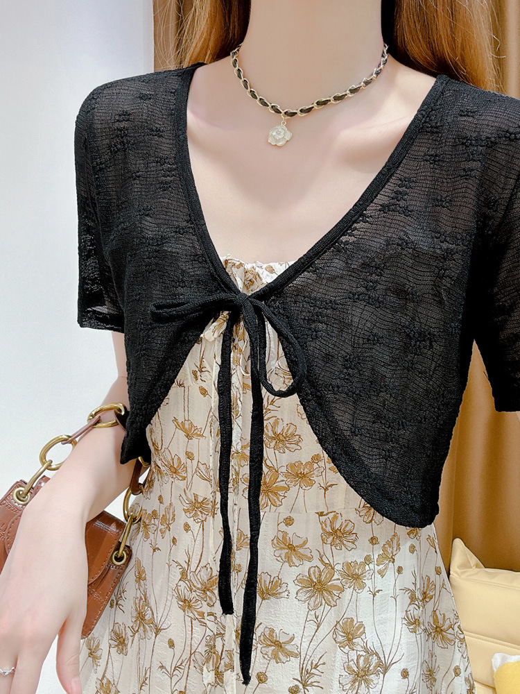 K1089 Lace short-sleeved shawl summer collocation suspender skirt thin cardigan sunscreen small waistcoat top women