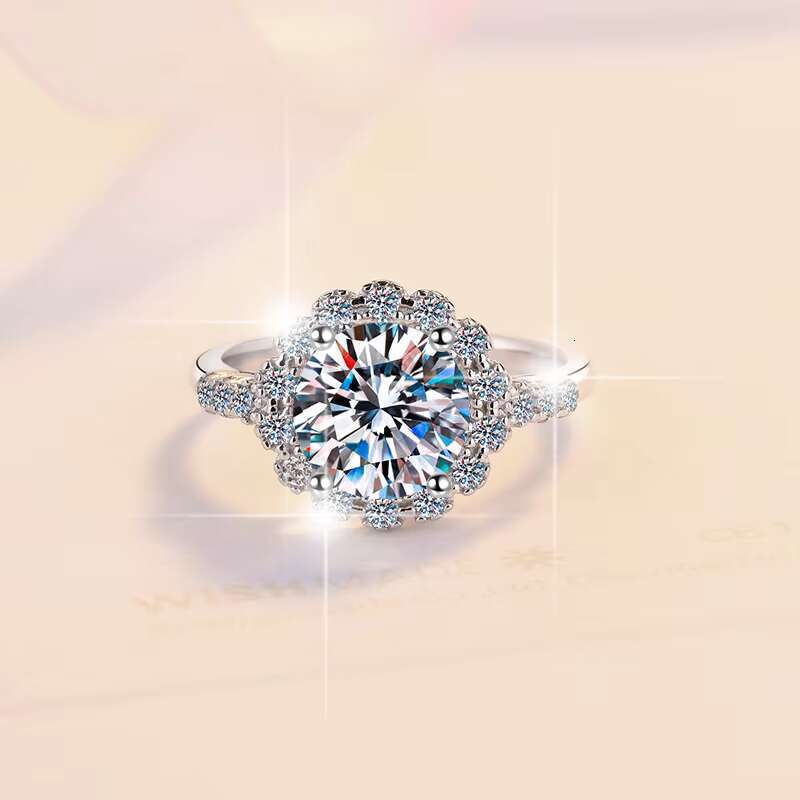 Fine Jewel Fashion 2Ct Diamond Europe and the United States New S925 Sterling Silver Charm Ring VVs1 Moissanite Band Ring