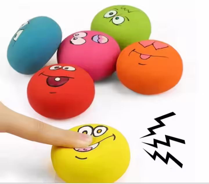 Latex Balls Chewing Dog Toy Squeaky Interactive Pet Funny Face Rubber Soft Fetch Play for Puppy Small Medium Pet Dog 8pcs/Pack