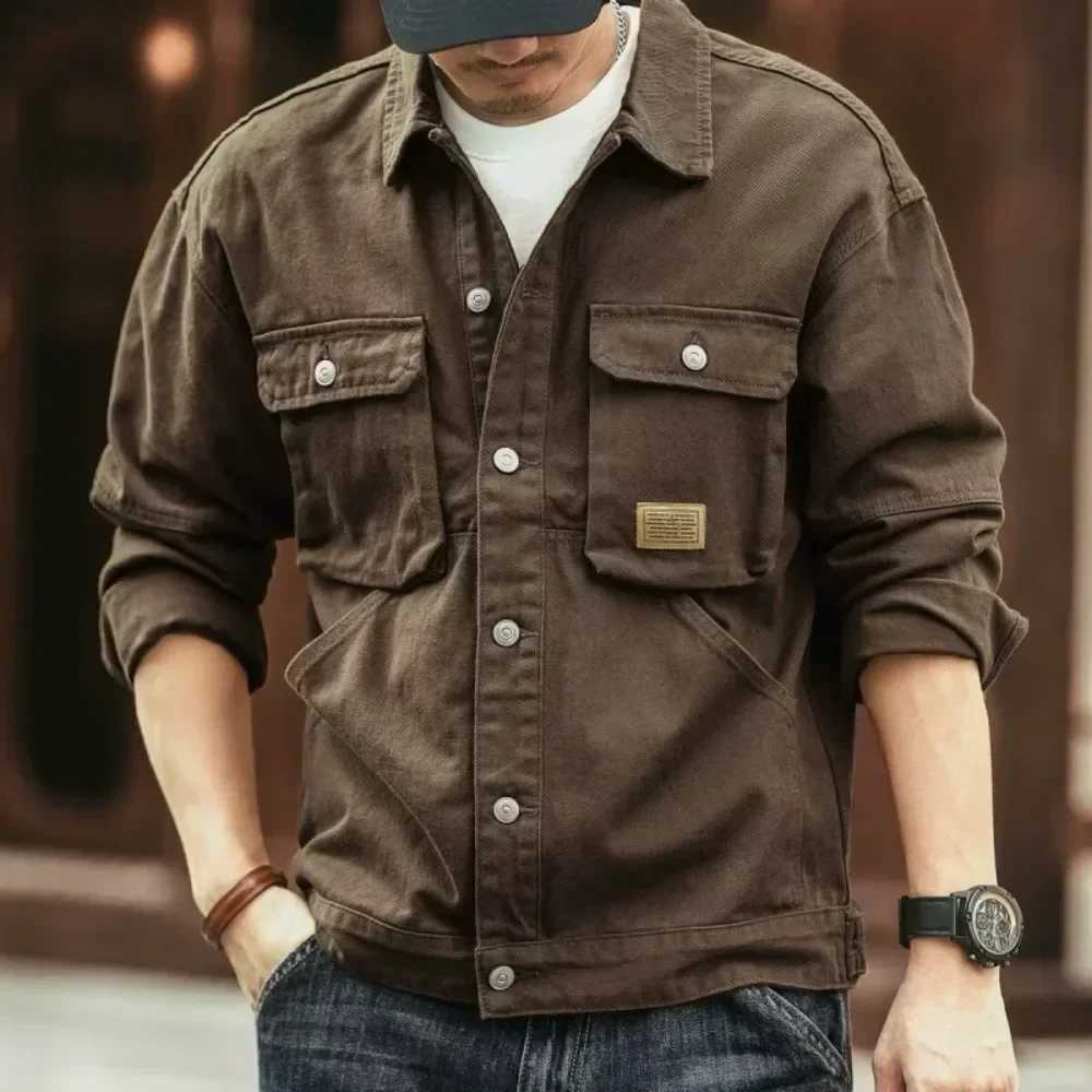 2024 Spring and Autumn Fashion Trend Solid Color Cargo Jacket Mens Casual Loose Comfortable High Quality Plus-Size Denim Coat XJ250621