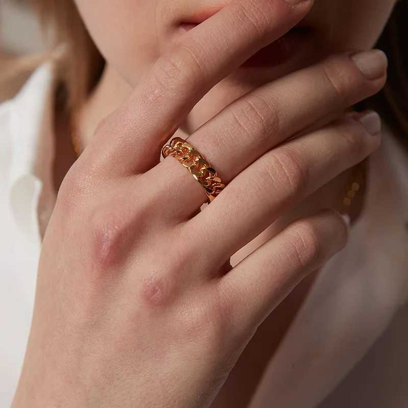 6mm Thick Chunky Chain Ring Cuban Curb Link Stainless Steel Stylish Ring for Women Girls V250620