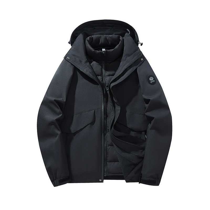 3-in-1 Warm Fashion Casual Rain Jacket Autumn Winter Men Women Outdoor Waterproof Windproof Hood Outerwear Long Sleeve Coat Tops XJ250621