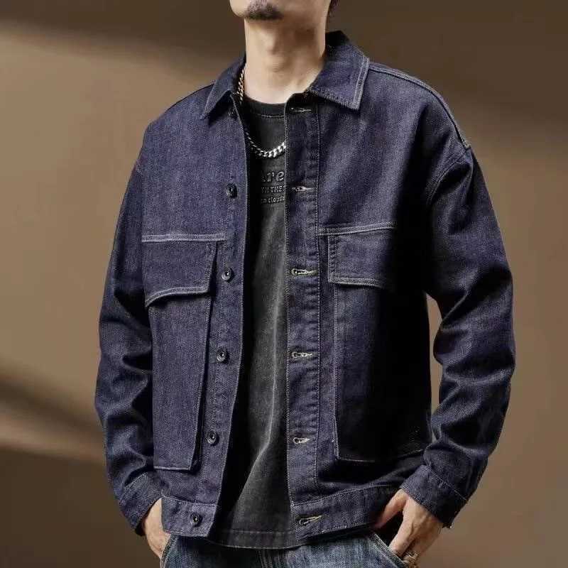 Oversize Retro Denim Jacket For Men Spring Autumn Fashion Loose Jeans Top American Vintage Large Pocket Workwear Coat Streetwear XJ250621