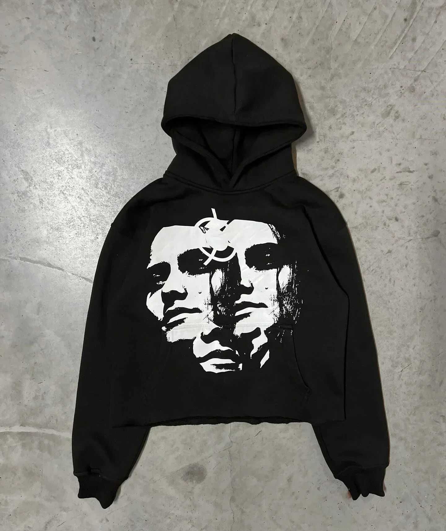Womens Large Hooded Sweatshirt Retro Long Sleeve Streetwear with Portrait Print Y2K Gothic Harajuku Sweater from the 2000s XJ250621