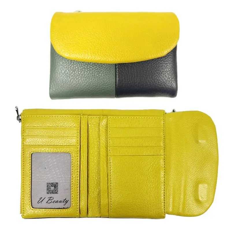 Coin Purse Soft Genuine Cow Leather Tri Fold Short Small Wallet Women Patchwork Magnetic Button Card Holder Organizer Wallets Z250621