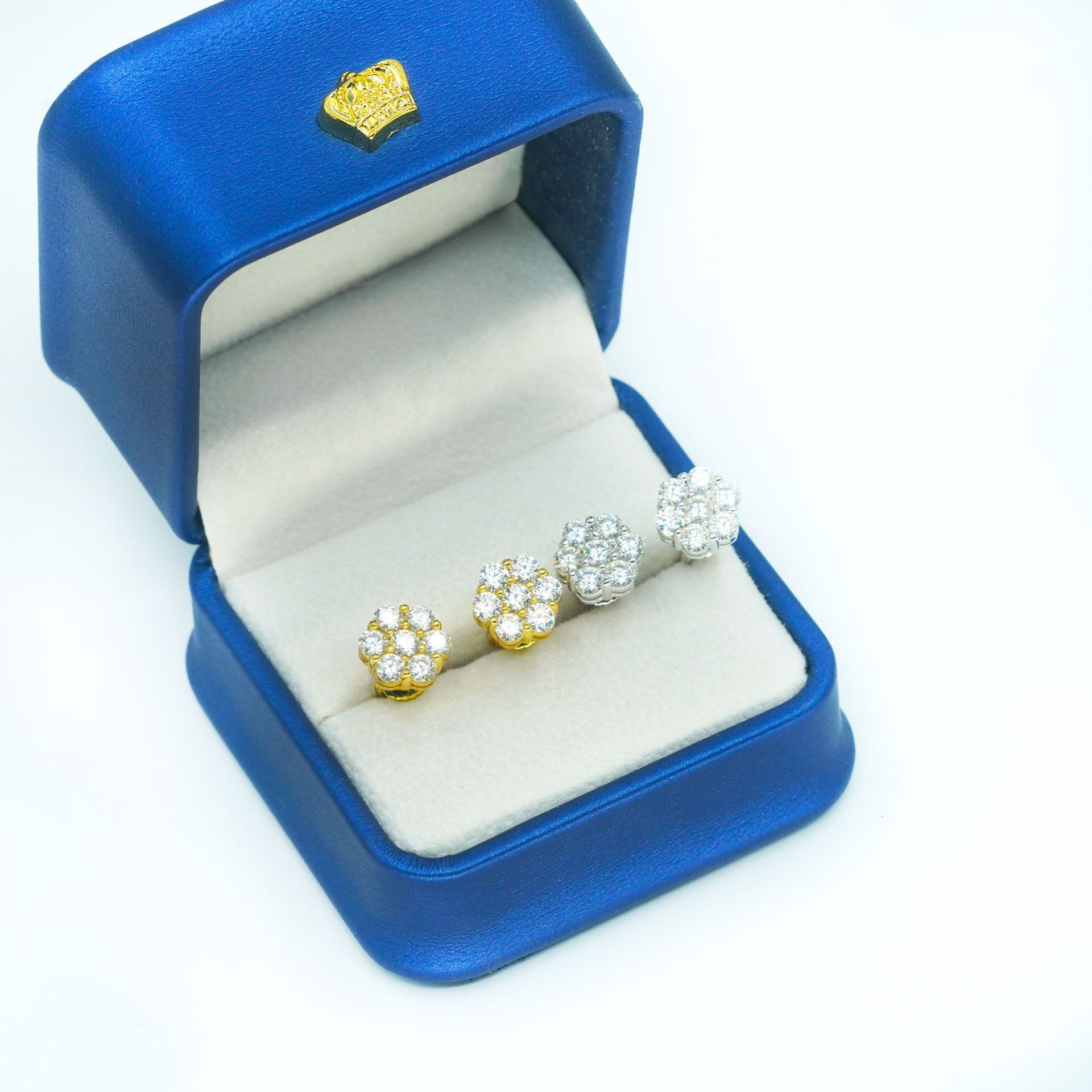 New S925 silver inlaid moissanite full flower studded earrings hip-hop hot selling simple and personalized earrings