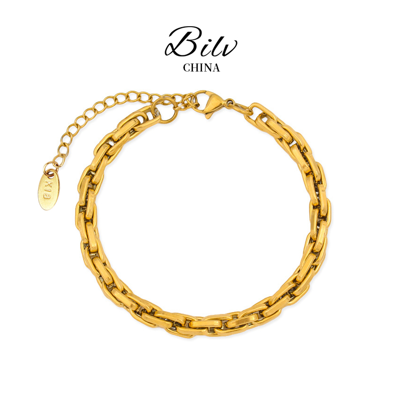 Gold Cuban Link Chain Bracelet for Women, 18K Gold Plated Stainless Steel Adjustable Wristband, Trendy Thick Chain Statement Jewelry