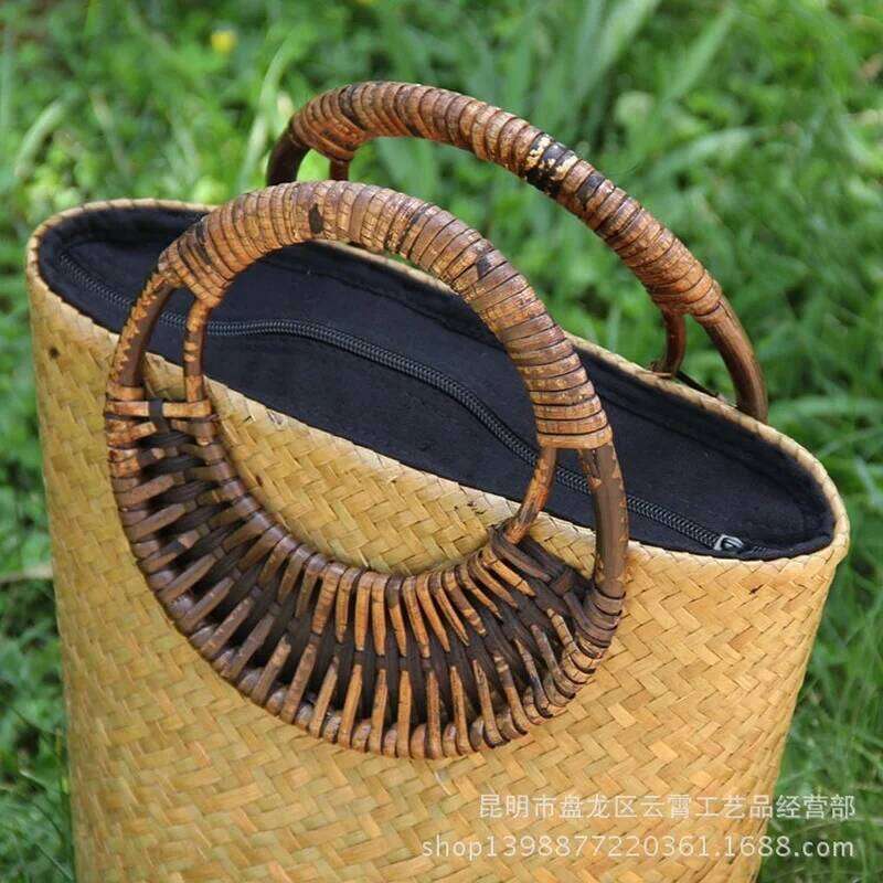Vintage Handbag Rattan Straw Bucket Bag