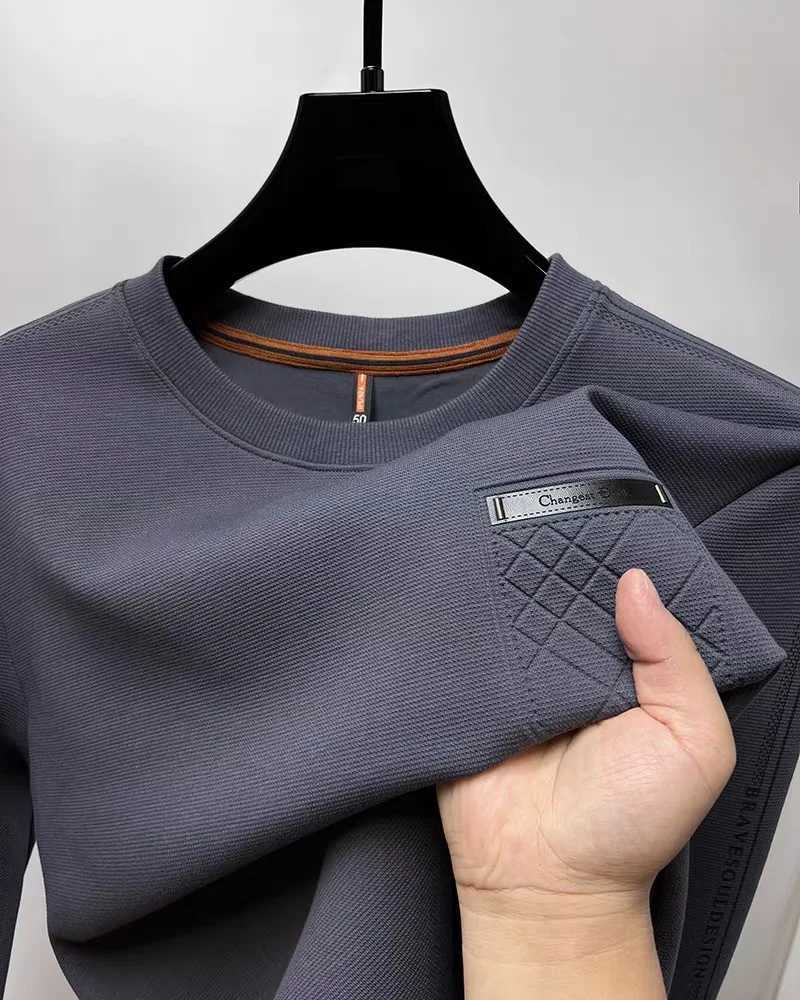 High-end pocket design brand long sleeve T-shirt mens round neck 2024 autumn fashion loose casual youth round neck sweatshirt XJ250621