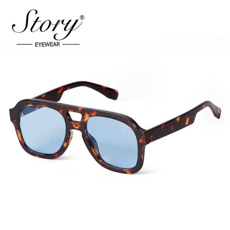 Vintage Tortoiseshell Blue Square Sunglasses Women Men Fashion Double Bridge Orange Lens Pilot Sun Glasses UV Protection Women S3573 W250621