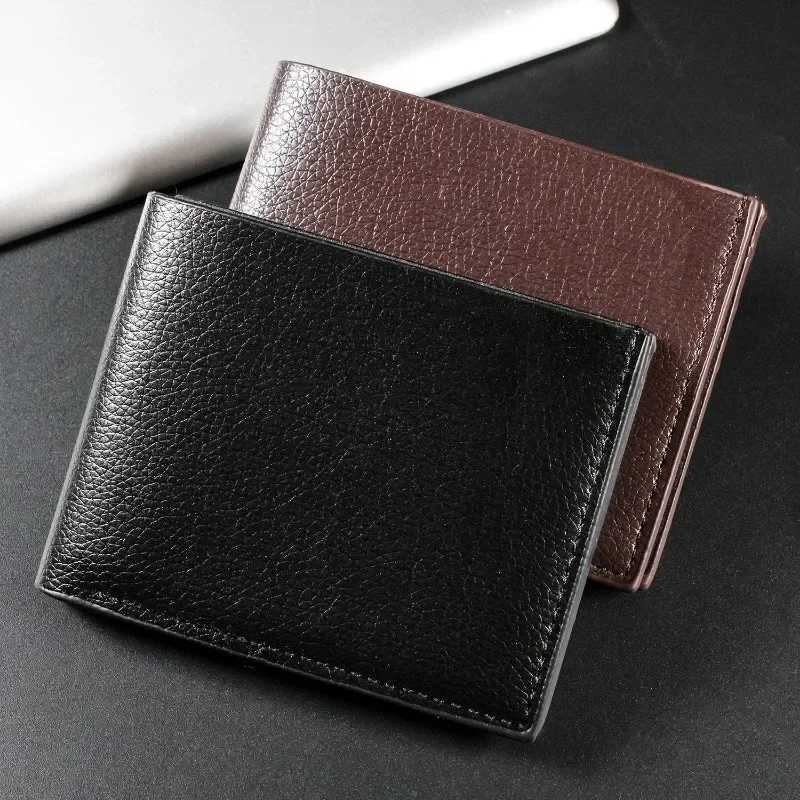 Mens Black Card Wallet Short Business Card Case Ultra-thin Soft Wallet New Pu Leather Lychee Grain Mini Wallet Z250621