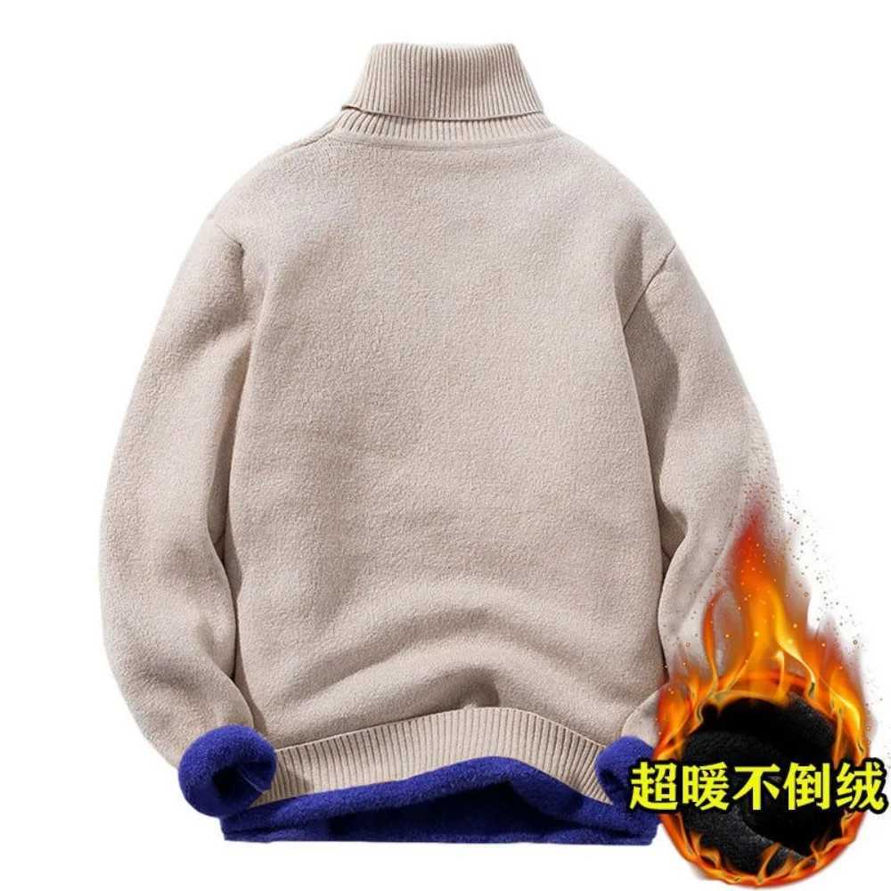 Mens Fleece High Collar Sweater Winter Thickened Solid Color Knitwear Cold-proof Warm Casual Pullover Base Shirt 5XL Z250621