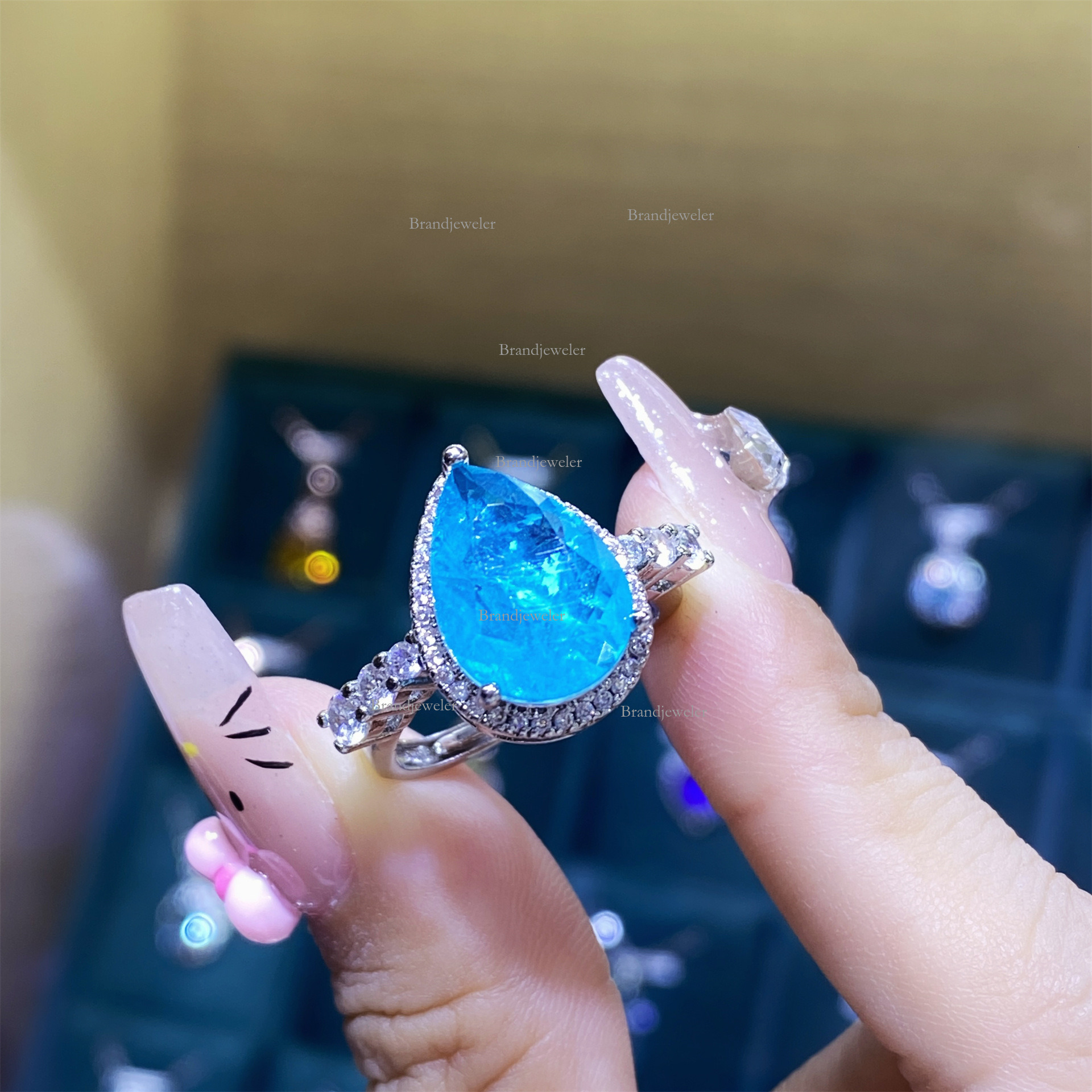 Cotton Padded Simulated Paraiba 2025 New Model Full Diamond Free Delivery Luxurious Open Ring Women's Elegant Pendant Designer Necklace Earrings 