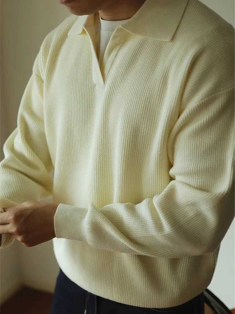 Fall Casual Sweater Mens Knitted Shirts Long Sleeve Turn-down Collar Jumper Tops Men Vintage Knitwear Solid Color Tops Z250621