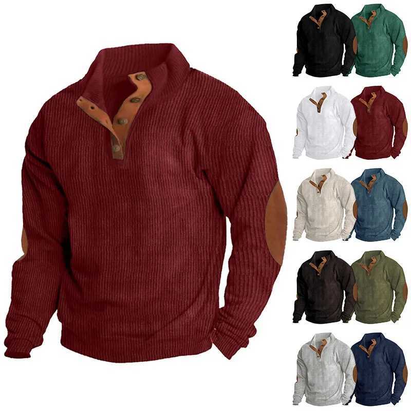 Mens Pullover Outdoor Casual Buttoned Stand Collar Long Sleeve Pit Strip Corduroy Sweatshirt Autumn Winter Fashion Z250621