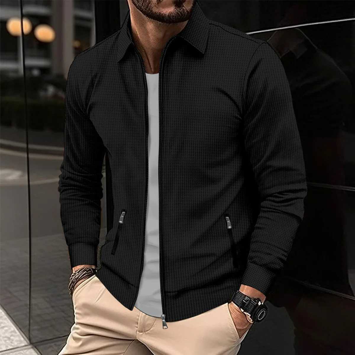 2025 New Mens Solid Color Spring And Autumn Season Youth Fug Zipper Pocket Lapel slim Cardigan Mens Jacket XJ250621