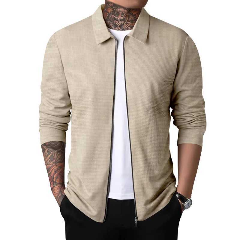 Waffle jacket mens lapel jacket middle-aged and young trendy mens outdoor sports style top XJ250621