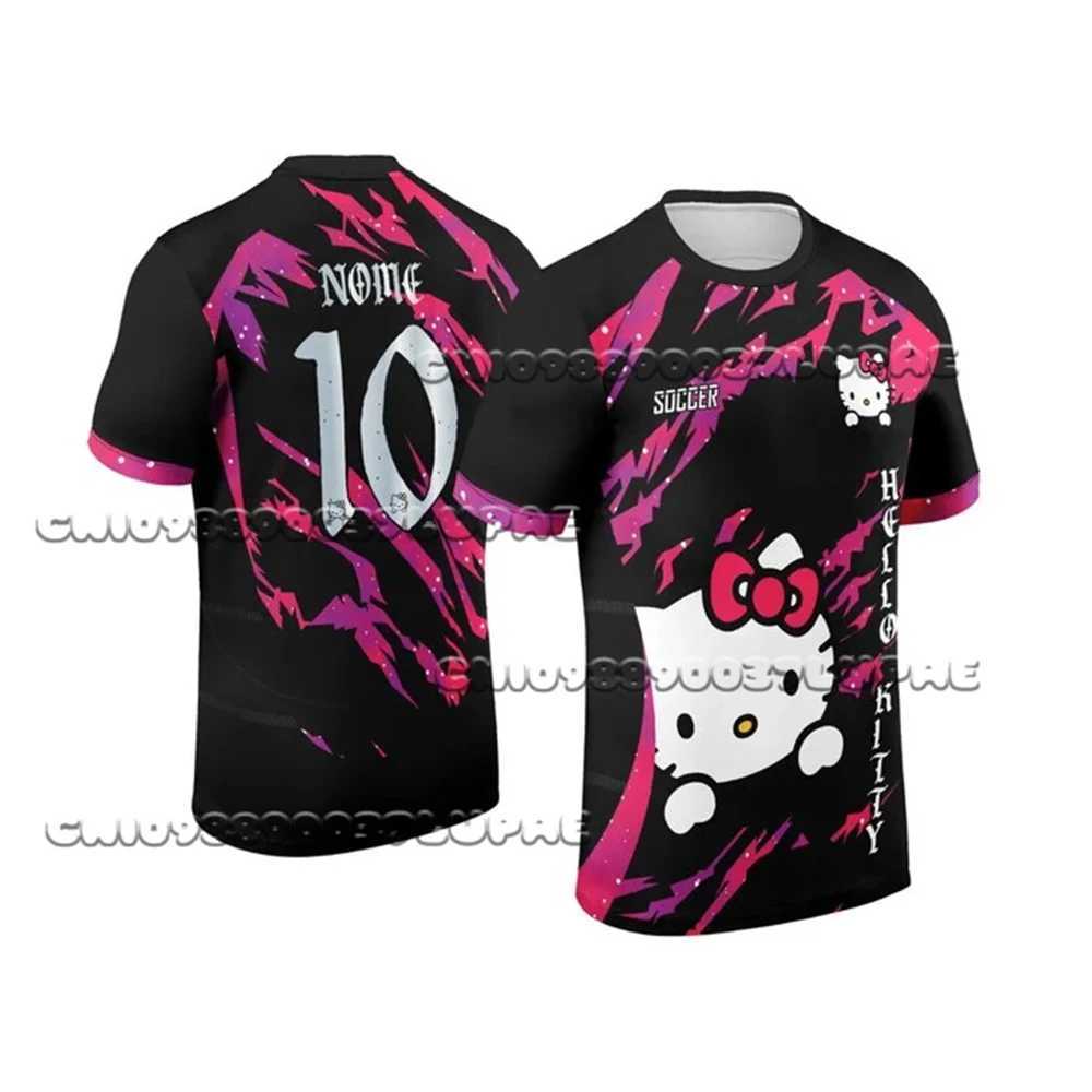 Sanrio 2025 Miniso Sanrio Cartoon New Childrens And Adult Sports Shirt Hello Kitty Breathable Quick Drying Men Women Fashion T-Shirtw250621