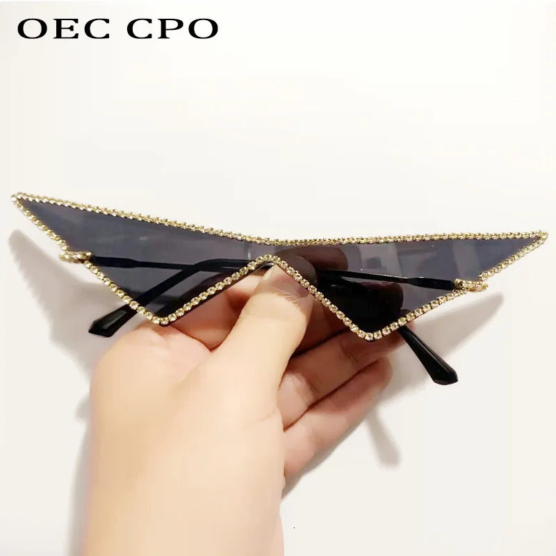 Diamonds Fashion Sunglasse Women Rimless One Piece Sun Glasses Female Rhinestone Goggle Punk Triangle Eyewear UV400 250617