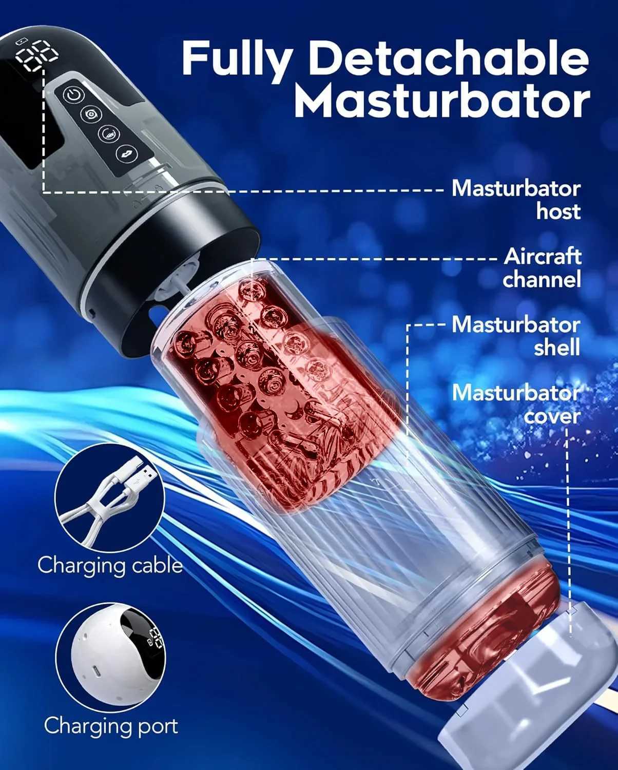 KUSHOR 4in Automatic Male Mastubator LCD Masturbation Cup with 7 Sucking Thrusting Rotating Modes Pocket Pussy Man Sex Toys W250621