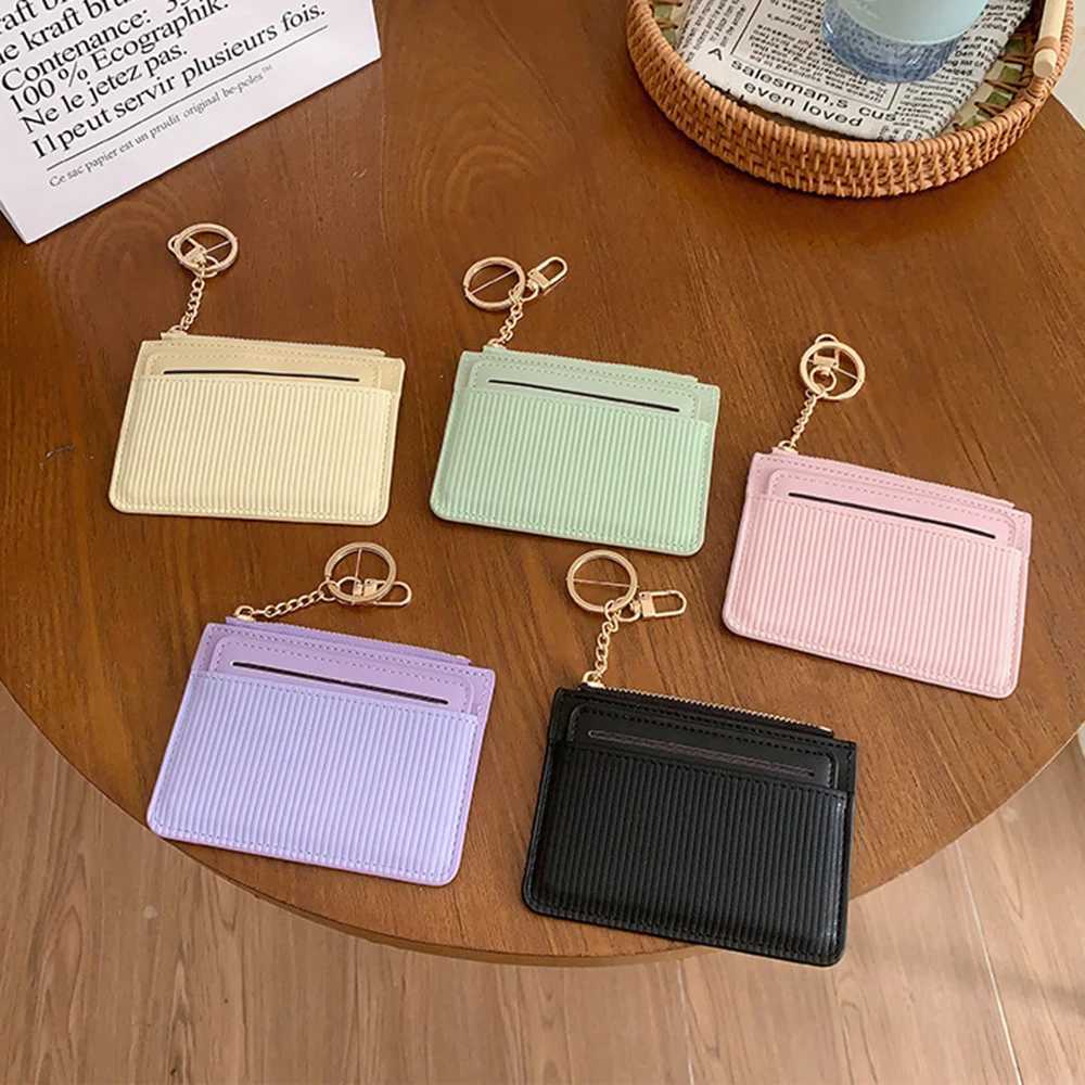 PU Leather Mini Wallets Zipper Card Holder Portable Fashion Small Coin Purse With Keychain Thin Business Card Clip For Gift Z250621