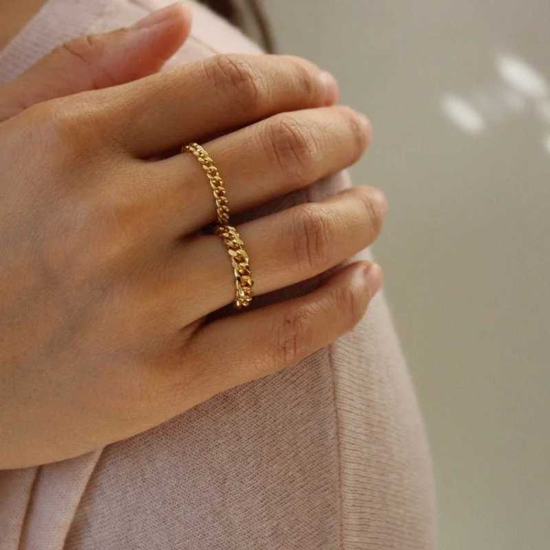 6mm Thick Chunky Chain Ring Cuban Curb Link Stainless Steel Stylish Ring for Women Girls V250620