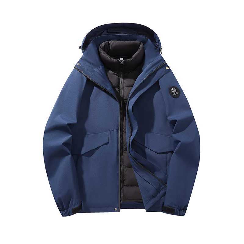 3-in-1 Warm Fashion Casual Rain Jacket Autumn Winter Men Women Outdoor Waterproof Windproof Hood Outerwear Long Sleeve Coat Tops XJ250621
