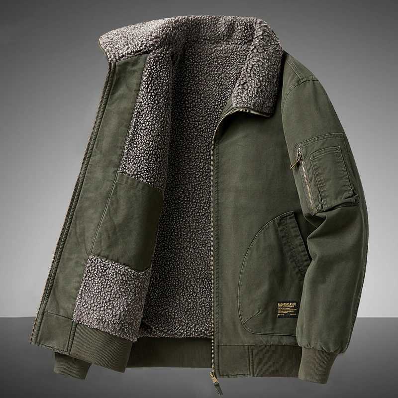 Warm Cotton Clothing Mens Lambs Wool Jacket Autumn Winter Solid Color Fleece Workwear Plus Size Outdoor Travel Lapel Coat Men XJ250621