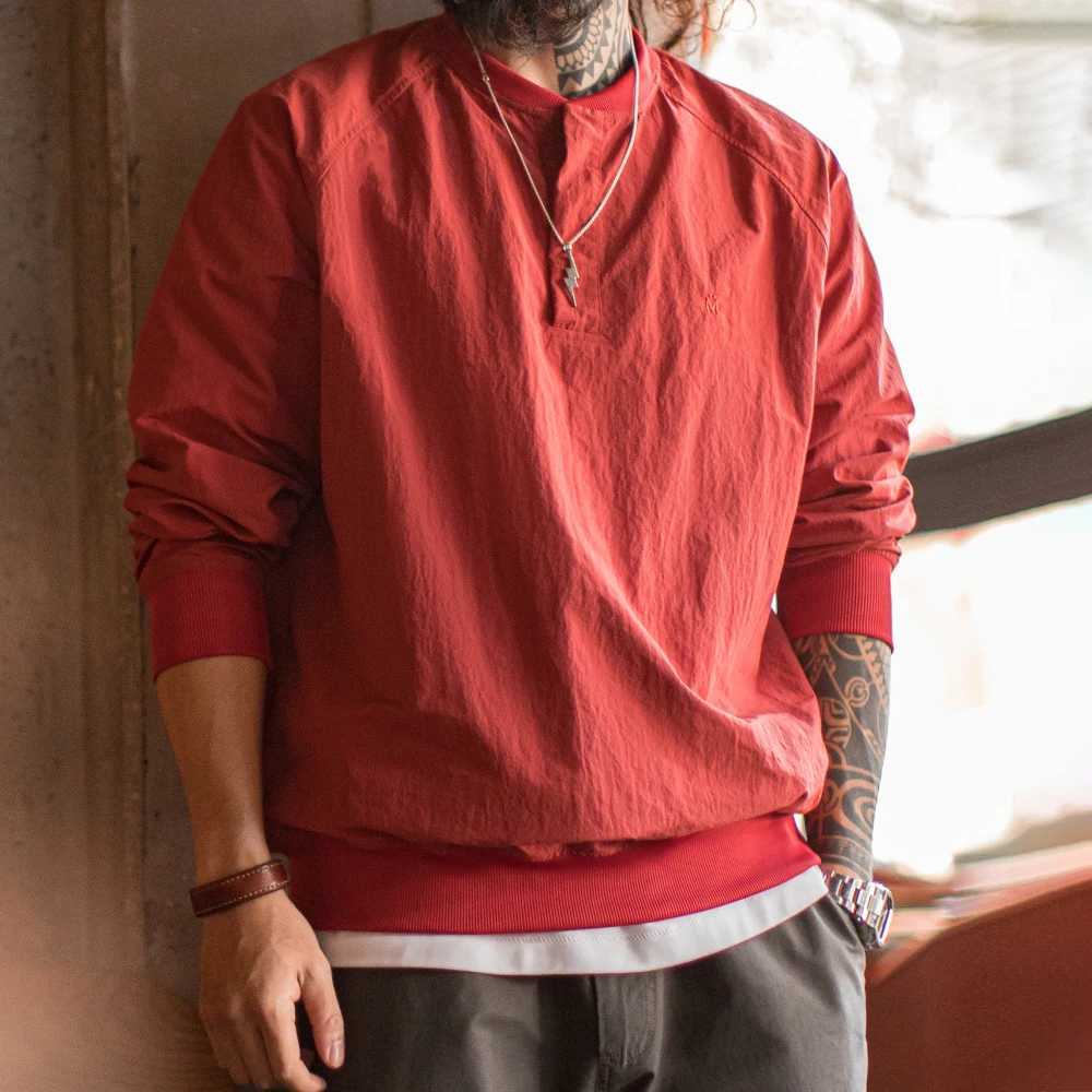 Maden Vintage Baseball Collar Sweatshirt New Years Red Top Loose Round Neck Pullover for Mens Spring Fall Long-Sleeved T-Shirt XJ250621