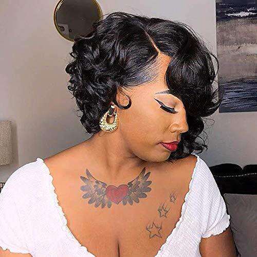 Fashion Synthetic Wig High-Temperature Fiber Black With Side Bangs Wavy Curly Hair Voluminous Face-Contouring