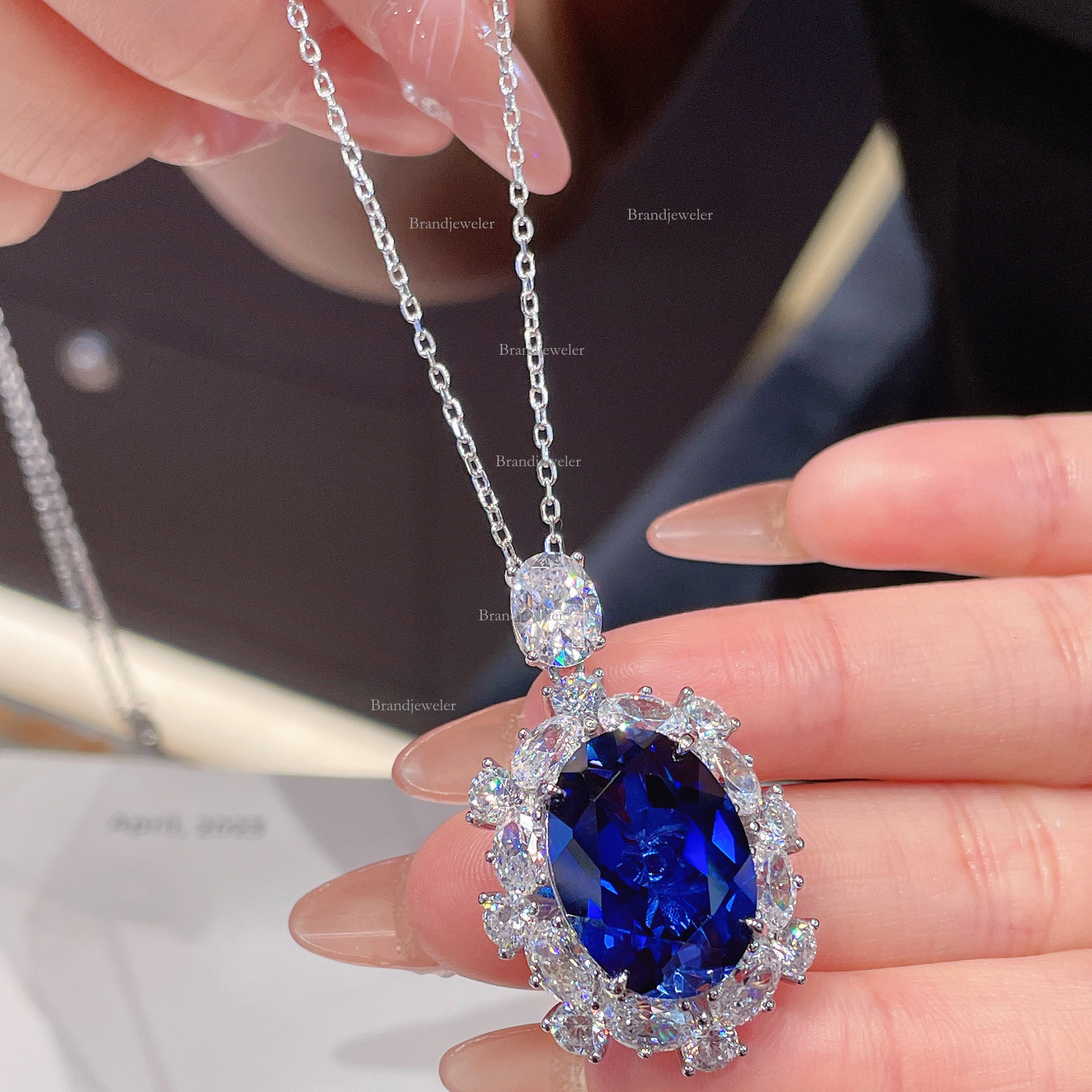 Cover Blue Designer Necklace Spinel Free Delivery Blue Corundum Fluorescent Light Color-changing Open Ring Women's Elegant Model Pendant Earrings