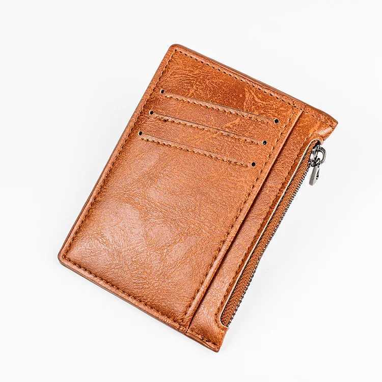 Zipper Solid Pu Leather Men Wallet Card Bank Credit ID Holder Box Multi Slot Slim Card Case Wallet Women Men Business Card Cover Z250621