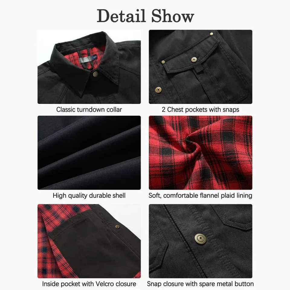 Mens Jackets Spring Flannel Lined Shirt Coat Shacket Casual Snap Button Overshirt Western Cowboy Style High Quality Top US Size XJ250621