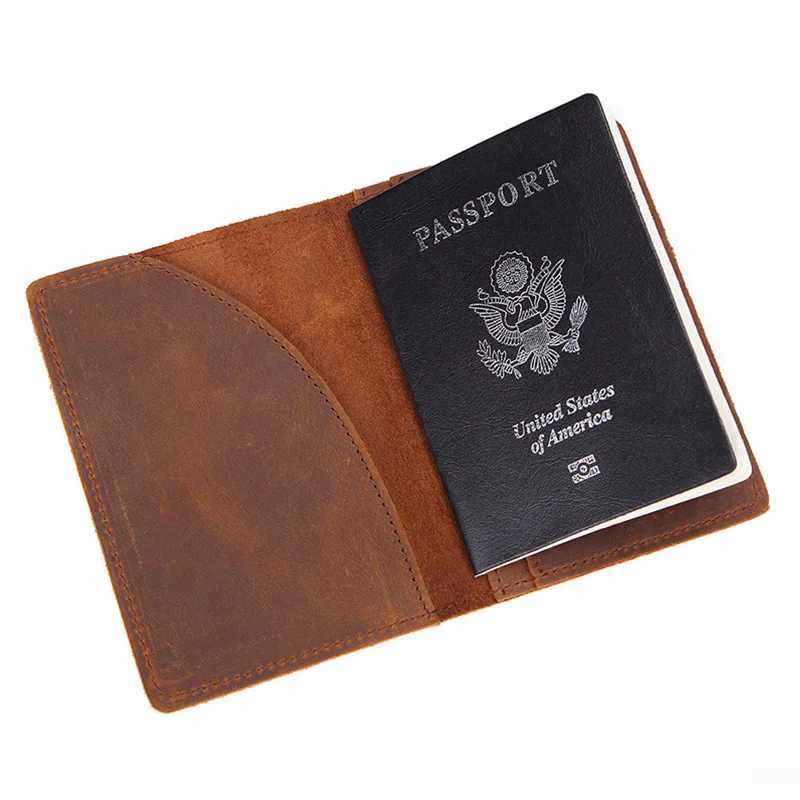 Genuine Leather Crazy Horse Passport Cover Men Wallet ID Case Vintage Male Passport Holder for Men Slim Document Z250621
