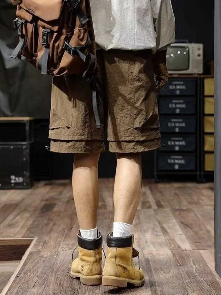 Short Pants for Men Multi Pocket Quickly Do Elastic Waist Solid Mens Cargo Shorts Comfortable Summer Heavy Luxury Casual W250621