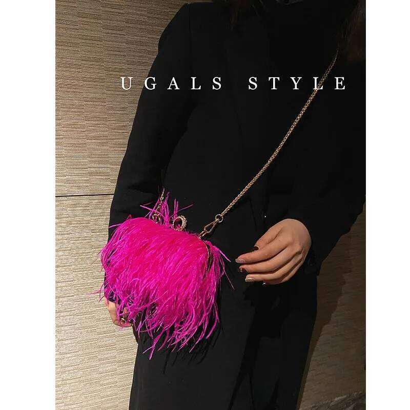 Designer Bag Ostrich Feather Party Evening Clutch Women Wedding Purse Handbag Shoulder Chain Designer Bag