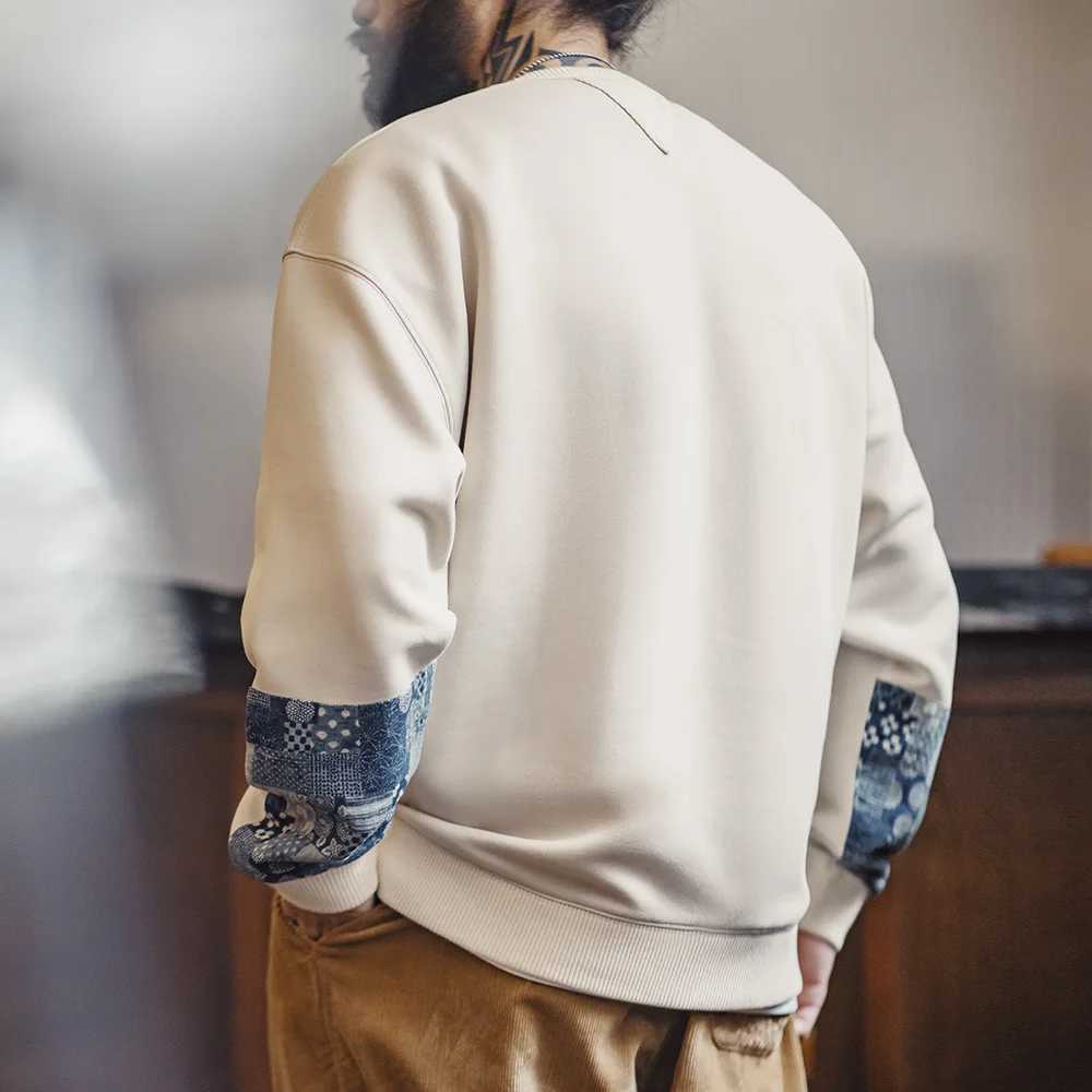 Vintage Boro Patchwork Sweatshirt Casual Round-Neck Tops Mens Classic Pullover for Spring and Autumn Fashion Streetwear XJ250621