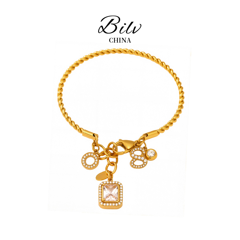 Trendy 14K Gold Plated Layered Charm Bracelet Set with Cubic Zirconia - Elegant Dainty Jewelry