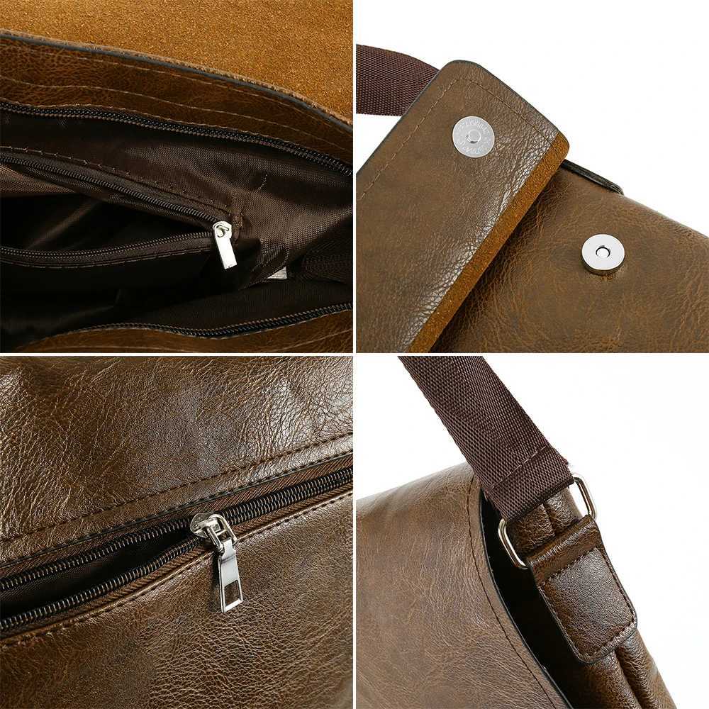 Mens Shoulder Bag PU Leather Adjustable Suspender Crossbody Bag Large Capacity Business Flap Messenger Bag Fashion Travel Bag Z250621